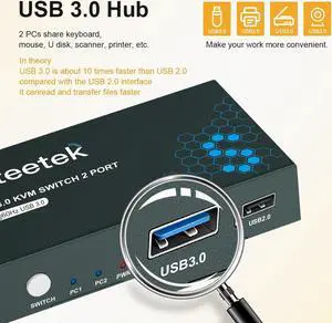 2 Port HDMI USB 3.0 Kvm Switch 2 in 1 Out Ultra HD 4K@60Hz Kvm Switch 2 Computers Share 1 Monitor 1 Set Keyboard  for Office