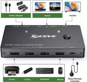 KCEVE USB Type-C KVM Switch 2 In 1 Out 4K USB HDMI KVM Switch Support PD Charg for 2 Computers Share 1 Monitor and 4 USB Devices
