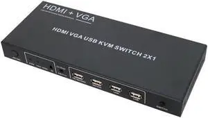 Kvm switch 2-port hdmi+vga to HDMI+vga mixed two-in-one out computer HD shared mouse button