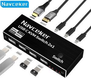Navceker Thunderbolt 4 USB C KVM Switch 4K 144Hz USB KVM Switch USB 8K 60Hz KVM Switcher for 2 Computer Macbook 1 HDMI Monitor
