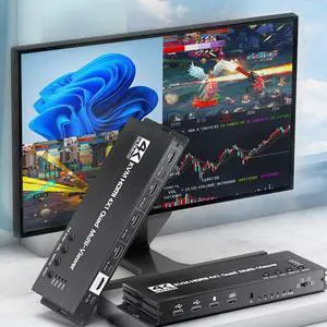 4 Port HDMI Quad Multi-Viewer with KVM Switch 4x1 HDMI KVM Multiviewer Seamless Switch Support Keyboard Mouse for PC Camera Game