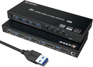 USB 3.0 KVM Switch HDMI 4 Port Support , USB Hub HDR EDID HDMI USB Switch 4 in 1 Out and 4 USB 3.0 Port for Keyboard Mouse Print