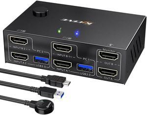 Dual Monitor KVM Switch HDMI-Compatible USB 3.0 Switcher Extended Controls For 2 Computer Laptop Share Keyboard Mouse Printer