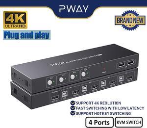 PWAY USB KVM Switch HDMI Splitter With 4 Button Switch Support 4K@60Hz HD Video With USB Hub For PC Macbook Laptop
