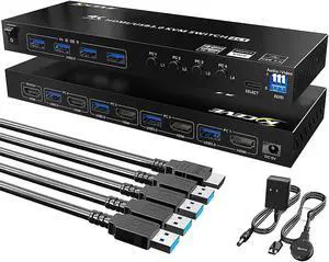 High Definition Multimedia Interface 4k@60hz Kvm 4 In Out Multi Monitor Switcher Controls Four Hdmi Interfaces Of Usb 3.0 Sharer