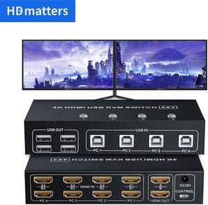 Dual monitor HDMI KVM Switch 4 port USB HDMI KVM Switch 4K 60Hz KVM HDMI 2.0 Switch Switcher for PC monitor mouse keyboard share