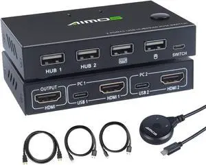 AIMOS KVM Switch, 2 In 1 Out Switch Share Monitor Mouse Keyboard HDMI Switcher 4K to 30Hz for Laptop, PC, PS4, Xbox,