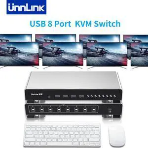 Unnlink USB KVM Switch USB-B Video Switcher 8 Computer/Laptop/Table/Workstation Share 4 USB for Mouse Keyboard Printer Udisk