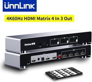 Unnlink 4K60Hz HDMI Matrix 4 In 3 Out Switch with Optical 3.5mm Audio Splitter For Home Theater