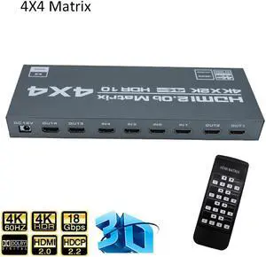 4 In 4 Out HDMI-Compatible Splitter 4K@60Hz HDMI-Compatible Matrix Switcher Support Dolby HDR HDCP 2.2 With IR Control