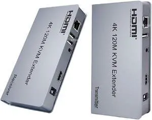 4K HDMI KVM Extender 120M HDMI USB Extender Over Ethernet Cat6/7 Cable with Loop-out Support USB Keyboard Mouse for PC Monitor