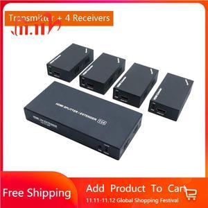 1x4 HDMI Extender Splitter 1080p Over Cat5e/Cat6 Ethernet Cable with Loopout - Up to 50m/165ft - EDID Management 1920*1080@60Hz