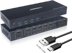 AIMOS HDMI KVM Switch, 8 in 1 Out Switch Active Monitor Mouse Keyboard HDMI Switcher 4K @ 30Hz for Laptop, PC, PS4, Xbox