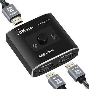 HDMI-compatible 2.1 Switch 8K@60Hz 4K@120Hz HD Switch 2 Port Bi-Directional 2in 1 or 1 in2 Switcher Selector 48Gbps for PS5 Xbox