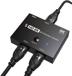 8K HD 2x1 Bi-Direction HDMI-Compatible 2 In 1 Out Switcher Adapter 8K@60Hz 4K@120Hz 1x2 Converter Splitter with Switch Button