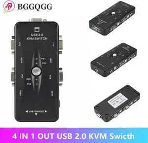 BGGQGG 4 Port USB2.0  KVM Switch Box For Mouse Keyboard  Printer Share Switcher 200MHz 1920x1440 VGA  Monitor Switch Box Adapter