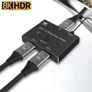 8K Displayport 1.4 Switch Displayport Bi-direction DP Splitter Switcher Displayport 2X1 1X2  KVM Adapter g-sync 8K@30Hz 4K@120Hz