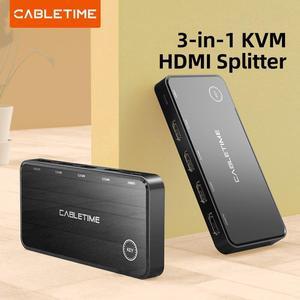 CABLETIME KVM HDMI Splitter 3 in 1 4K 60Hz HDR Switch Button No Delay for HDTV Monitor Laptop Elegant Screen Switcher C421