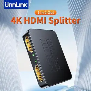 Unnlink 4K Video HDMI Splitter 1 In 2 Out for TV Store 1 Computer sharing 2 Monitors TV Projectors Home Auto