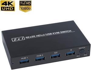 HDMI-compatible KVM Switch Splitter Dual PC to Single Monitor with 2 USB Ports 4K USB KVM Switcher 2PC Sharing Printer Mouse