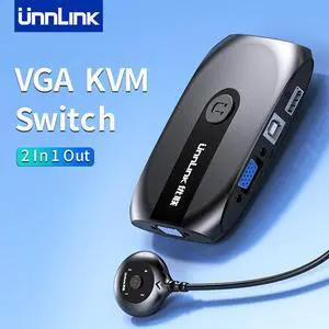 UNNLINK 1080P VGA KVM Switch USB KVM Switcher Splitter With Extender for 2 PCS Laptop Share Mouse Keyboard Monitor Printer