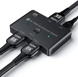 HDMI-compatible 2.1 Switch Ultra HD 8K@60Hz 4K@120Hz 48Gbps HDR Bi-Directional Switcher Splitter 2 in 1 or 1 in 2 for Xbox X PS5