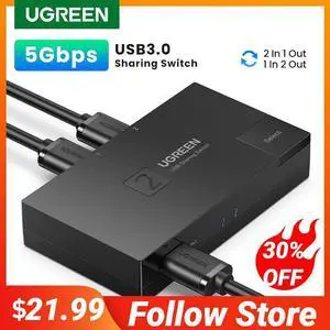 UGREEN USB 3.0 Switch Selector 2 Computers Share 1 USB Port Switcher Work with Hub for Keyboard Mouse U-Disk Printer Scanner