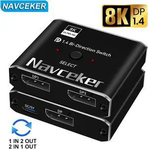 Displayport 1.4 Switch 8K Displayport Bi-direction splitter switcher Displayport KVM 2X1 1X2 Display-port 8K@30Hz,4K@120Hz