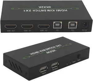 HDMI-KVM Switch USB 2.0 Switcher for Printer Monitor Keyboard Mouse 2 PCs Sharing 1 Device 4K/30Hz HDMI VGA KVM Switch