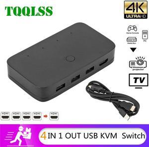 TQQLSS HDMI KVM Switch 4 in 1 Out 4K@30Hz with USB2.0 Hub for PC Monitor Projector Keyboard Mouse Drop Shipping