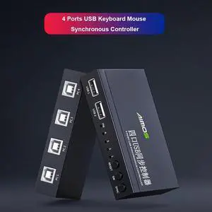 AIMOS AM-KM402 4 Ports USB Synchronizer USB Keyboard Mouse Synchronous Controller Aluminum Alloy KVM Switcher Wide Compatibility