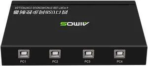 AIMOS AM-KM402 4 Ports USB Synchronizer USB Keyboard Mouse Synchronous Controller Aluminum Alloy KVM Switcher Wide Compatibility