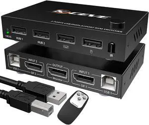 KCEVE KVM Switch DisplayPort, 2 Port DP KVM Switcher with 2.0 USB Hub Support 4k@60Hz Control Up to 2 Computers for Share Keyboa BYKfgbl
