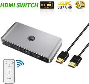 KVM Switch 4K HDMI 3 Ports HDMI 3 In 1 Out with IR Remote Control Sync Output Audio&Video for PS Game Console TV Monitor DVD