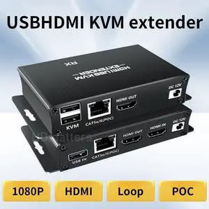 HDMI KVM Extender over Ethernet 1080P Extender KVM USB over cat5e/6 POC Cable HDMI Loop Extender splitter for Mouse Keyboard PC
