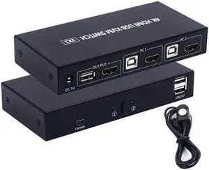 2 Port KVM Switch Box HDMI-compatible Two In One Out Keyboard Mouse Display Printer Sharing Device With Wire Control Switcher