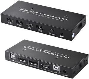 2 Port Displayport KVM Switch 4K 60Hz USB DP KVM 2 in 1 out DP USB KVM Switch 2x1 For PC to share monitor mouse keyboard printer