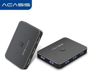 ACASIS USB HDMI KVM Switch 2 in 1 out 4K@60Hz HDMI Switcher Extended 4 Ports USB3.0 Hub with HDMI 2.0 Cables for Computer Laptop