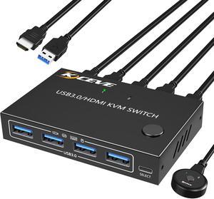 KCEVE USB 3.0 KVM Switch HDMI 2 Port Support 4K@60HZ Simulation EDID,HDMI USB Switch for 2 Computers Share 1 Monitor and 4 USB 3