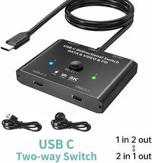100W USB C Two-way Switcher Type-C Splitter 2x1/1x2 Bi-Direction KVM Data Video Switcher 8K For Computer Monitor Multiple Source