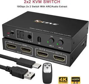KVM Switch Dual Monitor 18Gbps 2x 2 SWITCH With ARC/Audio Extract 4K HD Display Switcher Support Wireless Remote Control