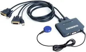 DVI KVM Switcher 2 Ports USB DVI Switch KVM Selector Box 2X1 with Desktop Controller Control 2 PC via 1 Pair USB Mouse & Keyboad