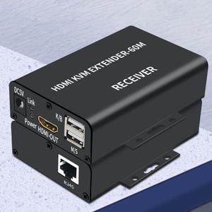 HDMI KVM Extender 60M over Cat5/6 Ethernet Cable HD 1080P HDMI USB KVM Extender Audio Video Sync Transmit Support Keyboard Mouse