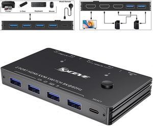 2 PCs share 1 monitor and 4 USB3.0 devices USB Hub 8k@60Hz Multi-function 2 In 1 Out 2-Ports HDMI KVM Switch Splitter Adapter
