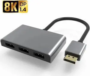 8K Displayport to 3 Displayport splitter MST Hub Multi Monitor splitter 3 DP Monitor Setup (MSTDP123DP) for computer Display