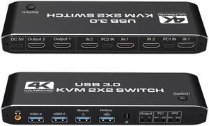 2x2 HDMI kvm switch 4K 60Hz Dual Monitor KVM HDMI Extended Display USB KVM Switcher 2 in 2 out for 2 Computers Share 2 Monitors