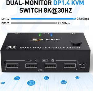 HDMI KVM Switch 4X2 Dual Monitor 4K@60Hz Extended Display USB KVM Switch 4 in 2 out for 4 PC Share Keyboard Mouse Monitor