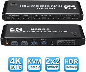 Dual Monitor HDMI KVM Switch 2x2 USB3.0 HDMI KVM Switch 2 in 2 out 4K 60Hz 2x2 Mixed Display 2 Monitors 2 Computer for PC laptop