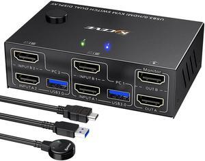 Ultra HD 4K@60Hz Dual Monitor HDMI KVM Switcher Four USB 3.0 Ports Extended Display KVM Switcher for 2 Computers Share 2 Monitor