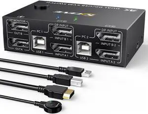 DP KVM Switch Dual Display Switcher Cable Displayport 1.4 Extended Display 2 PC Or Laptop Share Keyboard Mouse Printer Monitors